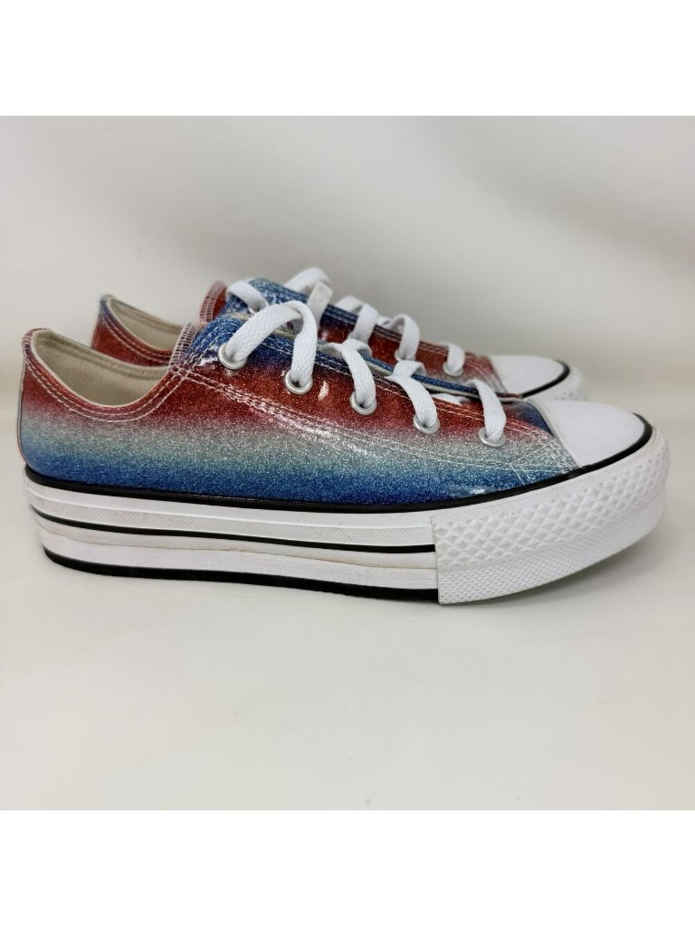 Converse Chuck Taylor Glitter Platform Shoes Red White Blue Girl’s Size 3